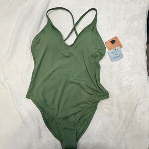 Shade & Shore Olive Swimsuit New with Tags cheeky high cut adjustable